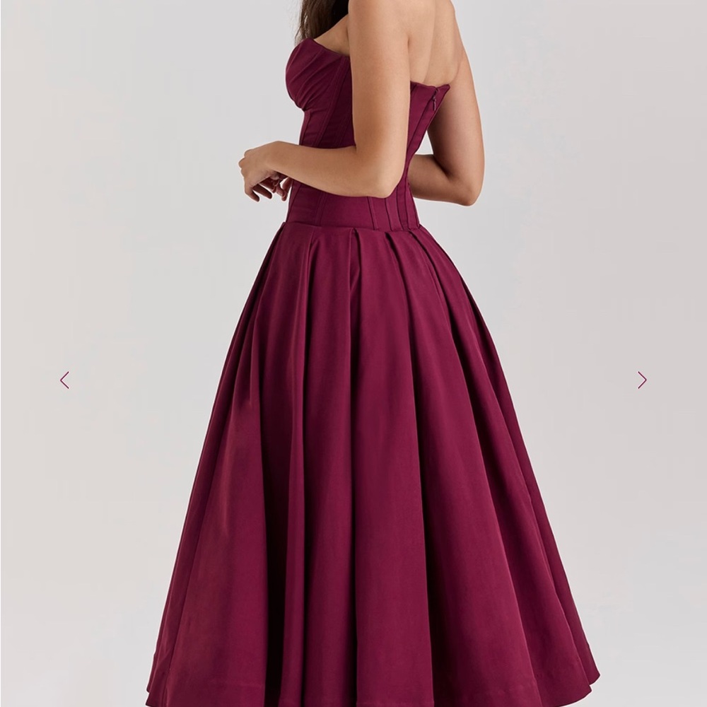 House of CB LADY Wine Strapless Midi Dress - Picture 2 of 4